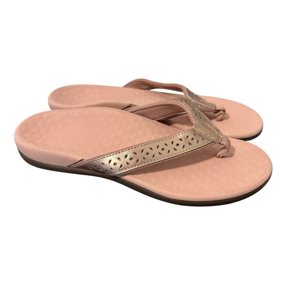 Vionic Tide Perf Sandals Womens 8 Rose Gold Peach Orthopedic Comfort Vacation